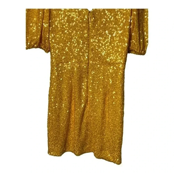 DRESS THE POPULATION POSSIBLE SAMPLE DRESS MINI LENGTH GOLD SEQUINS SHORT SLEEVE - Picture 9 of 9